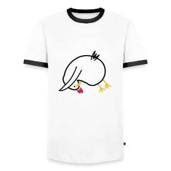 Yoga-Huhn "Hund" - Männer Kontrast-T-Shirt - Weiß/Schwarz - Vorne - AI Model Female 172 light (172cm) & AI Model Male 178 dark (178cm)
