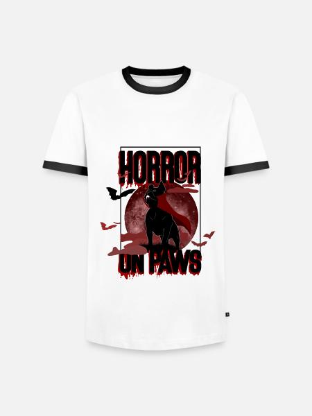 Gys på poter | Uhyggelig hund foran blodmåne - Herre kontrast-T-shirt - hvid/sort