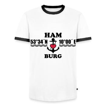 Hamburg coordinates anchor 2c B - Men's Ringer Shirt - white/black - Front - AI Model Female 172 light (172cm) & AI Model Male 178 dark (178cm)