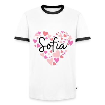 I love Sofia - Men's Ringer Shirt - white/black - Front - AI Model Female 172 light (172cm) & AI Model Male 178 dark (178cm)