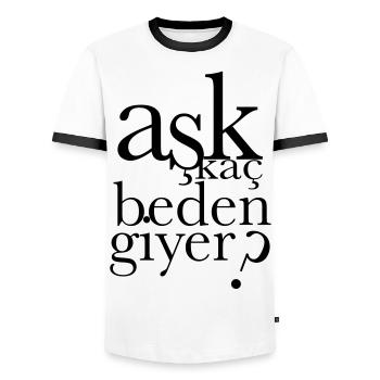ASK KAC BEDEN GIYER ? - Männer Kontrast-T-Shirt - Weiß/Schwarz - Vorne - AI Model Female 172 light (172cm) & AI Model Male 178 dark (178cm)