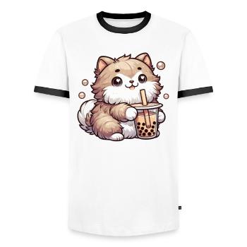 Katzen trinken Bubble Tea kawaii Boba Katze - Männer Kontrast-T-Shirt - Weiß/Schwarz - Vorne - AI Model Female 172 light (172cm) & AI Model Male 178 dark (178cm)