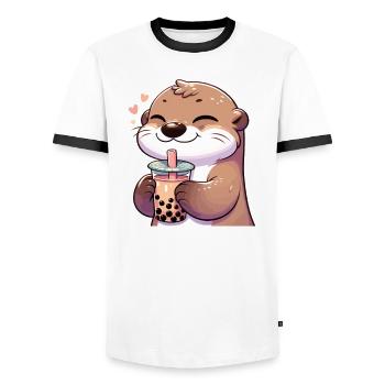 Ottern trinken Bubble Tea kawaii Boba Otter - Männer Kontrast-T-Shirt - Weiß/Schwarz - Vorne - AI Model Female 172 light (172cm) & AI Model Male 178 dark (178cm)