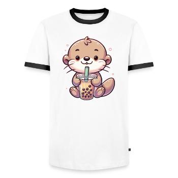 Ottern trinken Bubble Tea kawaii Boba Otter - Männer Kontrast-T-Shirt - Weiß/Schwarz - Vorne - AI Model Female 172 light (172cm) & AI Model Male 178 dark (178cm)