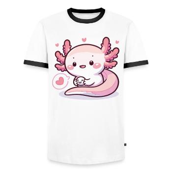Cute Axolotl with Heart Axolotls - Men's Ringer Shirt - white/black - Front - AI Model Female 172 light (172cm) & AI Model Male 178 dark (178cm)