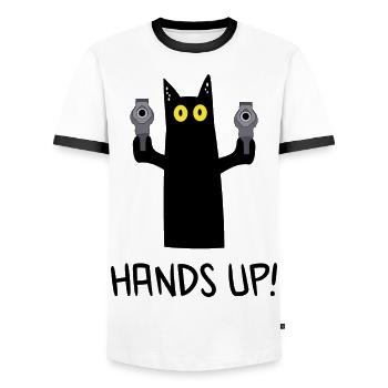 Les mains en l’air! - T-shirt contrasté Homme - blanc/noir - Devant - AI Model Female 172 light (172cm) & AI Model Male 178 dark (178cm)