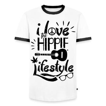 I Love The Hippie Lifestyle Movement Hippies - Men's Ringer Shirt - white/black - Front - AI Model Female 172 light (172cm) & AI Model Male 178 dark (178cm)