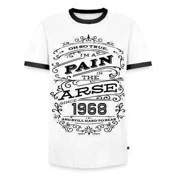 Hillarious Funny Birthday Shirt 1968 Black Edition - Men's Ringer Shirt - white/black - Front - AI Model Female 172 light (172cm) & AI Model Male 178 dark (178cm)