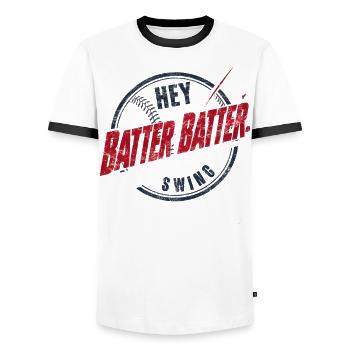 Baseball Hommes Femmes Enfants Joueur Lanceur Softball - T-shirt contrasté Homme - blanc/noir - Devant - AI Model Female 172 light (172cm) & AI Model Male 178 dark (178cm)