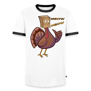 Thanksgiving Funny Turkey Fake Cat Retro Miau - Männer Kontrast-T-Shirt - Weiß/Schwarz - Vorne - AI Model Female 172 light (172cm) & AI Model Male 178 dark (178cm)