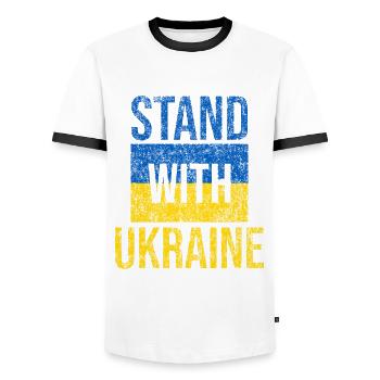 Stand with ukraine grunge - Men's Ringer Shirt - white/black - Front - AI Model Female 172 light (172cm) & AI Model Male 178 dark (178cm)