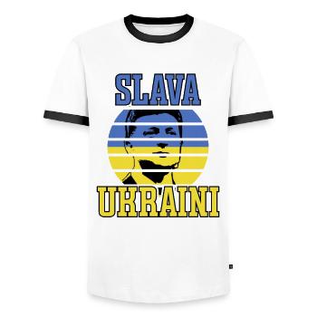Slava Ukraini Zelensky Coucher de soleil - T-shirt contrasté Homme - blanc/noir - Devant - AI Model Female 172 light (172cm) & AI Model Male 178 dark (178cm)