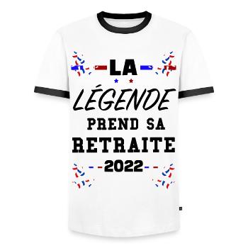 Retraité 2022 Citation Collègue Départ en Retraite - T-shirt contrasté Homme - blanc/noir - Devant - AI Model Female 172 light (172cm) & AI Model Male 178 dark (178cm)