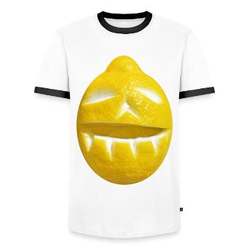 lemon - funny - lemon - limoncello - face - Men's Ringer Shirt - white/black - Front - AI Model Female 172 light (172cm) & AI Model Male 178 dark (178cm)