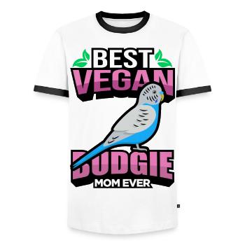 Amateurs de perruches | Budgies - T-shirt contrasté Homme - blanc/noir - Devant - AI Model Female 172 light (172cm) & AI Model Male 178 dark (178cm)