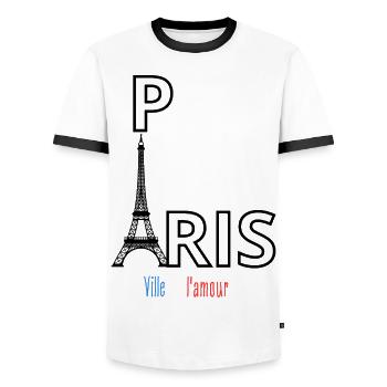 Paris - T-shirt contrasté Homme - blanc/noir - Devant - AI Model Female 172 light (172cm) & AI Model Male 178 dark (178cm)