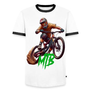 MTB Bike - Männer Kontrast-T-Shirt - Weiß/Schwarz - Vorne - AI Model Female 172 light (172cm) & AI Model Male 178 dark (178cm)