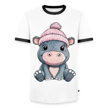 Hippopotamus Cute Cute Baby Kids Animal Cartoon - Men's Ringer Shirt - white/black - Front - AI Model Female 172 light (172cm) & AI Model Male 178 dark (178cm)