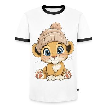 Lion mignon mignon bébé enfants animal dessin animé - T-shirt contrasté Homme - blanc/noir - Devant - AI Model Female 172 light (172cm) & AI Model Male 178 dark (178cm)