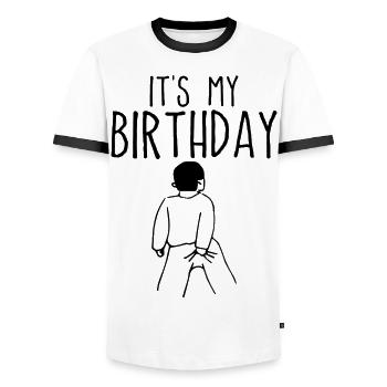 it's my birthday - Men's Ringer Shirt - white/black - Front - AI Model Female 172 light (172cm) & AI Model Male 178 dark (178cm)