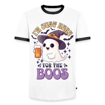 Je suis juste là pour les huées Bière fantôme d’Halloween - T-shirt contrasté Homme - blanc/noir - Devant - AI Model Female 172 light (172cm) & AI Model Male 178 dark (178cm)