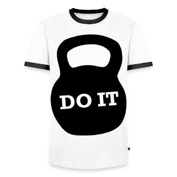 Gym Sport Kraftsport - Men's Ringer Shirt - white/black - Front - AI Model Female 172 light (172cm) & AI Model Male 178 dark (178cm)