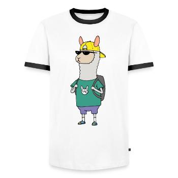 Alpaca Travel Cool sac à dos Alpaca mon cadeau de sacs - T-shirt contrasté Homme - blanc/noir - Devant - AI Model Female 172 light (172cm) & AI Model Male 178 dark (178cm)