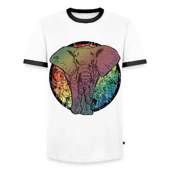 Caricature d'éléphant - T-shirt contrasté Homme - blanc/noir - Devant - AI Model Female 172 light (172cm) & AI Model Male 178 dark (178cm)
