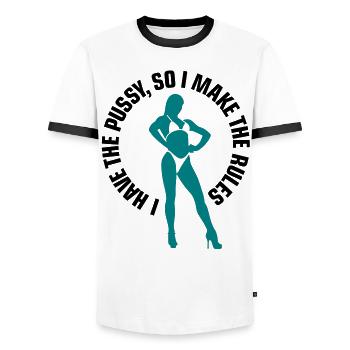 Je ai l chatte si je décide - T-shirt contrasté Homme - blanc/noir - Devant - AI Model Female 172 light (172cm) & AI Model Male 178 dark (178cm)
