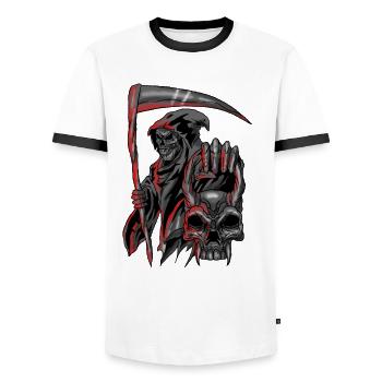 Reaper Dark Skeleton Angel of Death Skull Gift - Men's Ringer Shirt - white/black - Front - AI Model Female 172 light (172cm) & AI Model Male 178 dark (178cm)