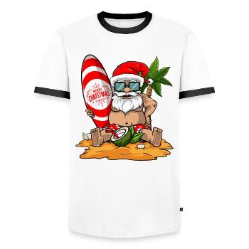 Noël en été Plage drôle de Santa Hawaiian - T-shirt contrasté Homme - blanc/noir - Devant - AI Model Female 172 light (172cm) & AI Model Male 178 dark (178cm)