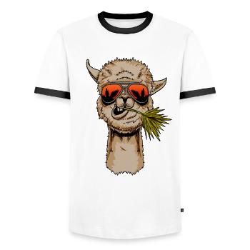 Lama alpaga drôle Animal Cool Lama Glama cadeau - T-shirt contrasté Homme - blanc/noir - Devant - AI Model Female 172 light (172cm) & AI Model Male 178 dark (178cm)