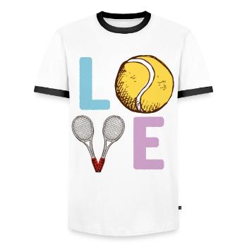 Tennis Player Racket Sports Game Lover Gift - Men's Ringer Shirt - white/black - Front - AI Model Female 172 light (172cm) & AI Model Male 178 dark (178cm)