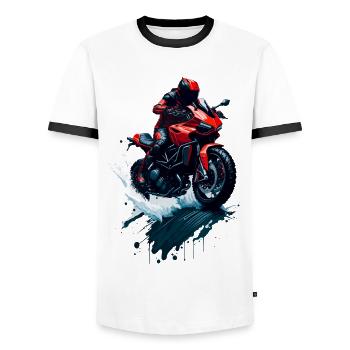 Sport motorcycle - Men's Ringer Shirt - white/black - Front - AI Model Female 172 light (172cm) & AI Model Male 178 dark (178cm)