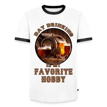 Quote about Craft Beer Tasting - Men's Ringer Shirt - white/black - Front - AI Model Female 172 light (172cm) & AI Model Male 178 dark (178cm)