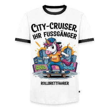 Skater Unicorn Urban - Men's Ringer Shirt - white/black - Front - AI Model Female 172 light (172cm) & AI Model Male 178 dark (178cm)