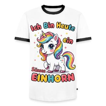 Déguisement de carnaval de licorne mignon - T-shirt contrasté Homme - blanc/noir - Devant - AI Model Female 172 light (172cm) & AI Model Male 178 dark (178cm)