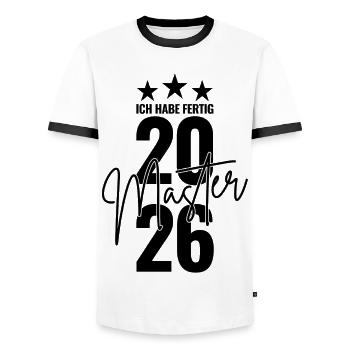 Master 2026 I have finished - Men's Ringer Shirt - white/black - Front - AI Model Female 172 light (172cm) & AI Model Male 178 dark (178cm)