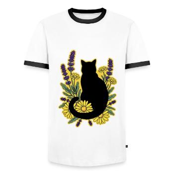 gatto_nero_tra_margherite_e_lavanda - Men's Ringer Shirt - white/black - Front - AI Model Female 172 light (172cm) & AI Model Male 178 dark (178cm)