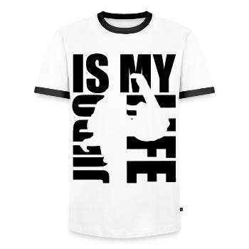 judo is my life - Männer Kontrast-T-Shirt - Weiß/Schwarz - Vorne - AI Model Female 172 light (172cm) & AI Model Male 178 dark (178cm)