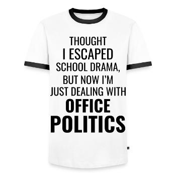 Work Memes Office-Humor Workplace Funny - Men's Ringer Shirt - white/black - Front - AI Model Female 172 light (172cm) & AI Model Male 178 dark (178cm)