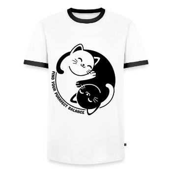 Find your purrfect balance - Men's Ringer Shirt - white/black - Front - AI Model Female 172 light (172cm) & AI Model Male 178 dark (178cm)