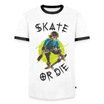 Skate ou die skeleton skateboarder - T-shirt contrasté Homme - blanc/noir - Devant - AI Model Female 172 light (172cm) & AI Model Male 178 dark (178cm)
