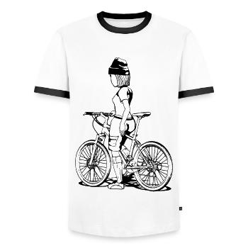 Freiheit auf dem MTB: Comic-Design mit Kick! - Männer Kontrast-T-Shirt - Weiß/Schwarz - Vorne - AI Model Female 172 light (172cm) & AI Model Male 178 dark (178cm)