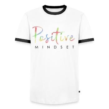 État d’ positif - Restez positif - T-shirt contrasté Homme - blanc/noir - Devant - AI Model Female 172 light (172cm) & AI Model Male 178 dark (178cm)