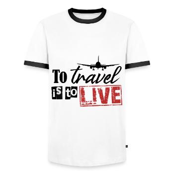 Voyager, c’est liberté - T-shirt contrasté Homme - blanc/noir - Devant - AI Model Female 172 light (172cm) & AI Model Male 178 dark (178cm)