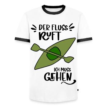 RIVER CALLS CANOE KAYAK WHITE WATER GO LAKE MOTIF - Men's Ringer Shirt - white/black - Front - AI Model Female 172 light (172cm) & AI Model Male 178 dark (178cm)