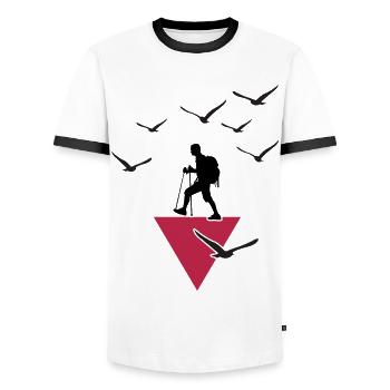 Hiking Hiking pole servus alpin Mountain hiking - Men's Ringer Shirt - white/black - Front - AI Model Female 172 light (172cm) & AI Model Male 178 dark (178cm)