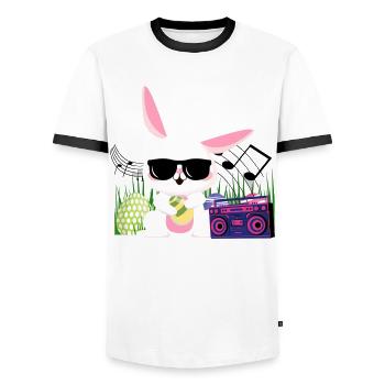 Cooler Osterhase, Ostern, Musik Box, Geschenk - Männer Kontrast-T-Shirt - Weiß/Schwarz - Vorne - AI Model Female 172 light (172cm) & AI Model Male 178 dark (178cm)