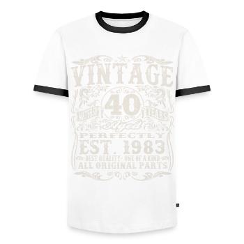 born in 1983 - 40 years old - Men's Ringer Shirt - white/black - Front - AI Model Female 172 light (172cm) & AI Model Male 178 dark (178cm)